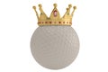 Gold crown on golf ball isolatedon white background. 3D illustration. Royalty Free Stock Photo