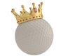 Gold crown on golf ball isolatedon white background. 3D illustration. Royalty Free Stock Photo