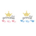 Gold crown with hearts. Little princess, little prince vector Royalty Free Stock Photo