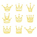Gold crown icon set hand drawn style