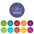 Gold crown icons set vector color Royalty Free Stock Photo