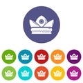 Gold crown icons set vector color Royalty Free Stock Photo