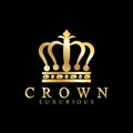 Gold crown icons. Queen king golden crowns luxury Logo Design Vector on black background