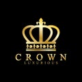 Gold crown icons. Queen king golden crowns luxury Logo Design Vector on black background