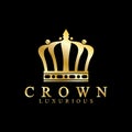 Gold crown icons. Queen king golden crowns luxury Logo Design Vector on black background