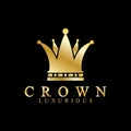 Gold crown icons. Queen king golden crowns luxury Logo Design Vector on black background