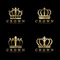 Gold crown icons. Queen king golden crowns luxury Logo Design Vector on black background