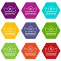 Gold crown icons set 9 vector Royalty Free Stock Photo