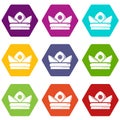 Gold crown icons set 9 vector Royalty Free Stock Photo