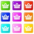 Gold crown icons set 9 color collection Royalty Free Stock Photo