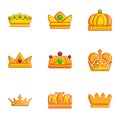 Gold crown icons set, flat style Royalty Free Stock Photo