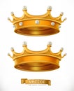 Gold crown, king. 3d vector icon Royalty Free Stock Photo