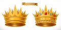 Gold crown, king. 3d vector icon Royalty Free Stock Photo