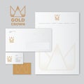 Gold Crown logo and identity. Envelope, letter with watermarks and business card.