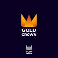 Gold Crown logo. Origami logo. Yellow-orange ribbon and letters.