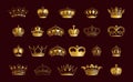 Gold Crown Luxury Symbol Icon Set. Gold Crown For Royal King, Queen, Princess, Prince, Authority, Royalty Royalty Free Stock Photo
