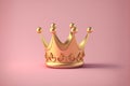 Gold crown on pink background with victory or success concept. Luxury prince crown. 3D rendering Royalty Free Stock Photo