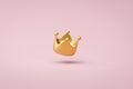 Gold crown on pink background with victory or success concept. Luxury prince crown for decoration. 3D rendering Royalty Free Stock Photo