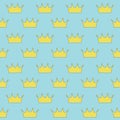 Gold crown princess or queen on blue background seamless pattern