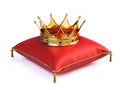 Gold crown on red pillow