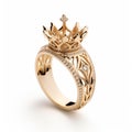 Gold Crown Ring With Diamonds - High Detail Spiritual Symbolism
