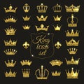 Gold crown set. Glitters set of king crowns. Royalty Free Stock Photo