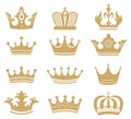 Gold crown silhouette. Royal king and queen elements isolated on white. Monarch jewelry, diadem or tiara for princess Royalty Free Stock Photo