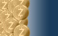 Gold crypto coin zcash zec sign, against the background of zcash tanned coins