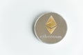 Gold cryptocurrency coin ethereum isolated on white background t