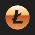 Gold Cryptocurrency coin Litecoin LTC icon isolated on black background. Digital currency. Altcoin symbol. Blockchain Royalty Free Stock Photo