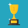 Gold cup flat icon. Trophy. Award. First place. Cartoon style. Vector illustration Royalty Free Stock Photo
