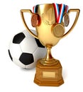 Gold Cup with medals and soccer ball