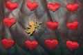 Gold cupid heart leather background