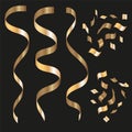 Gold Curling Stream, Isolated On Black Background, Vector Illustration