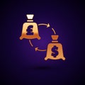 Gold Currency exchange icon isolated on black background. Euro and Dollar cash transfer symbol. Banking currency sign Royalty Free Stock Photo