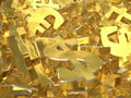 Gold currency symbols on the heap