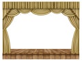 Gold curtain and wooden stage