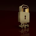 Gold Cyber security icon isolated on brown background. Closed padlock on digital circuit board. Safety concept. Digital Royalty Free Stock Photo