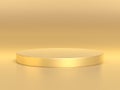 Gold cylinder podium isolated on gold background.