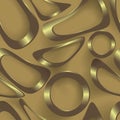 Gold 3d abstract shapes seamless pattern. Golden 3d Deco background. Repeat abstract shapes vector backdrop. Beautiful elegant