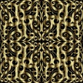 Gold 3d arabesque seamless pattern. Tapestry textured vector background. Repeat arabic style backdrop. Floral ornament with Royalty Free Stock Photo