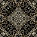 Gold 3d Baroque grunge vector seamless pattern. Ornamental luxury background. Vintage golden flowers, leaves, shapes Royalty Free Stock Photo