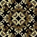 Gold 3d Baroque vector seamless pattern. Antique ornamental floral backgroind. Repeat backdrop. Vintage baroque Victorian style g Royalty Free Stock Photo