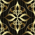 Gold 3d Baroque vector seamless pattern. Ornamental textured lace background. Arabesque style elegance hand drawn floral ornament Royalty Free Stock Photo