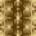 Gold 3d braided wavy lines seamless pattern. Vector geometric ab