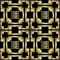 Gold 3d checkered ornamental greek vector seamless pattern. Ornate geometric squares background. Repeat patterned abstract Royalty Free Stock Photo