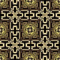 Gold 3d checkered ornamental greek vector seamless pattern. Ornate geometric squares background. Repeat patterned abstract Royalty Free Stock Photo