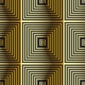 Gold 3d checkered vector seamless pattern. Plaid striped surface background. Repeat textured tartan backdrop. Geometric Royalty Free Stock Photo