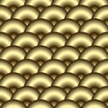 Gold 3d circles seamless pattern. Vector ornamental golden background. Surface repeat trendy Deco backdrop. Tiled round 3d gold