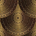 Gold 3d Deco seamless pattern. Greek ornamental tiled mandalas background. Repeat surface backdrop. Silk 3d wallpaper